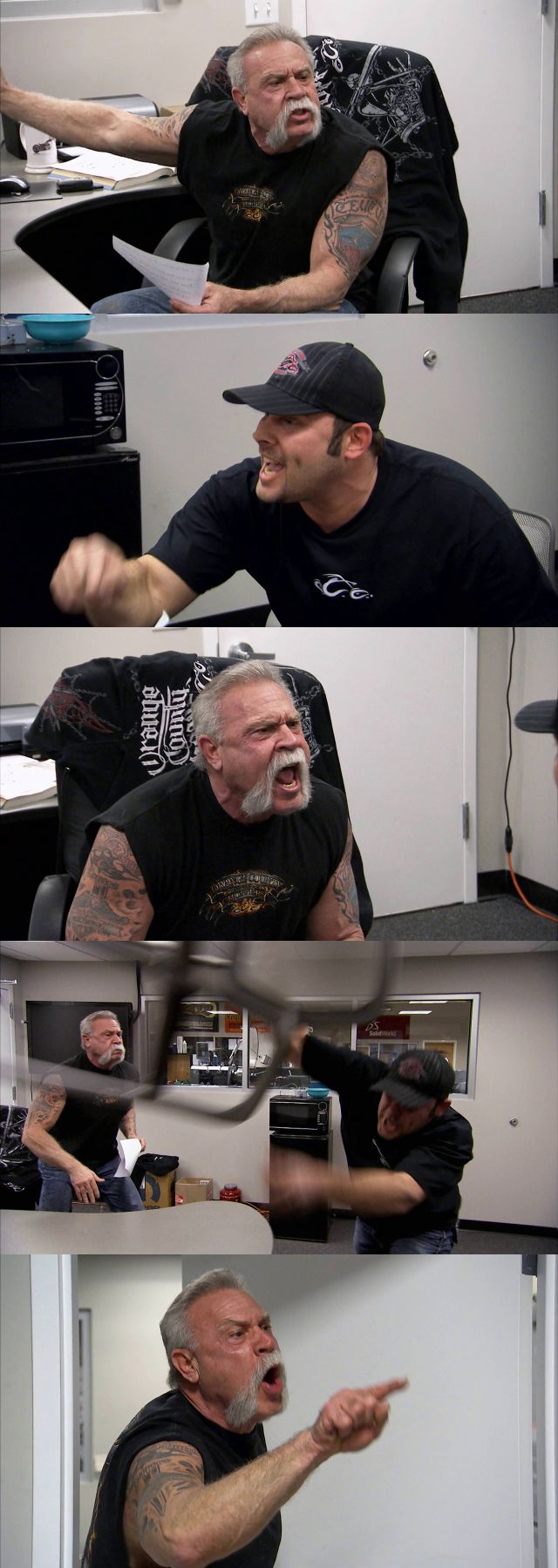 Blank five-panel American Chopper Argument meme template